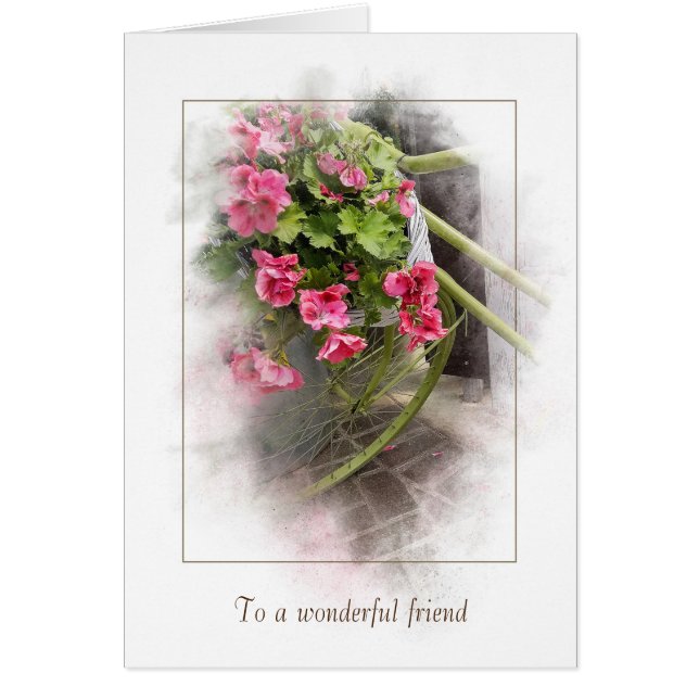 vänskap tack för att du cyklar med geranium hälsningskort (Framsidan)