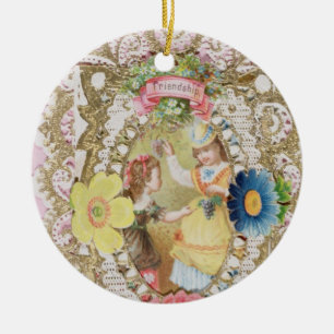 Vänskap valentinkort, c.1870 (färglithonolla julgransprydnad keramik
