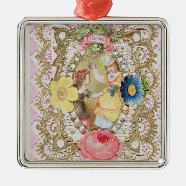 Vänskap valentinkort, c.1870 (färglithonolla julgransprydnad metall (Framsidan)