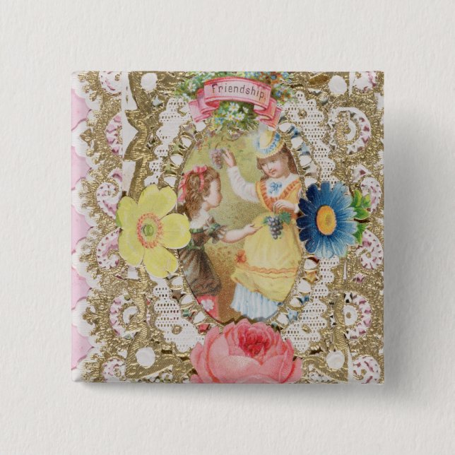 Vänskap valentinkort, c.1870 (färglithonolla knapp (Framsida)