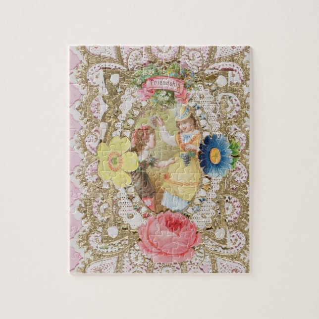 Vänskap valentinkort, c.1870 (färglithonolla pussel (Vertikal)