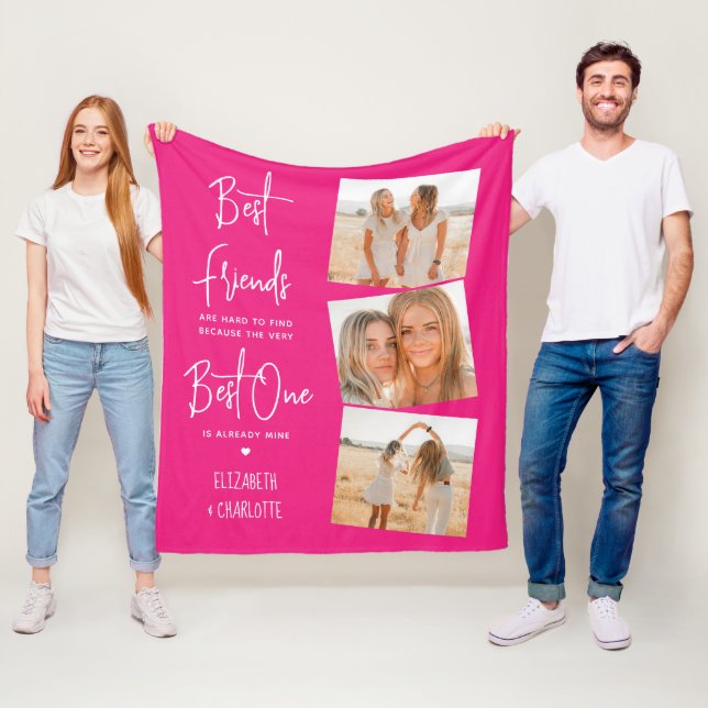 Vänskapen Bästa vänner 3-fotoTrendig Shock rosa Fleecefilt (På plats)