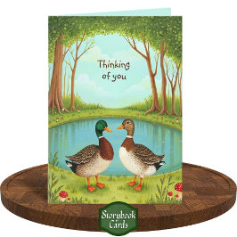 Vänskapen Cute Mallard Ankor Forest Pond Scene Kort