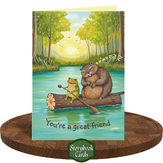 Vänskapen för cute Helpful Frog och Beaver Forest Kort