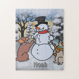 Vänskapen snögubbe, hund och katt | konstig pussel