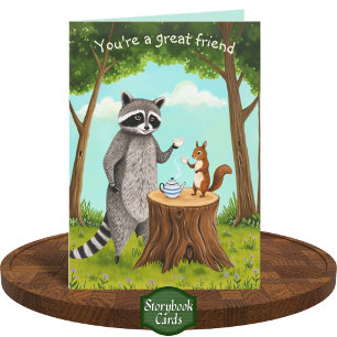 Vänskapen Tea Time Raccoon och Squirrel Forest Kort