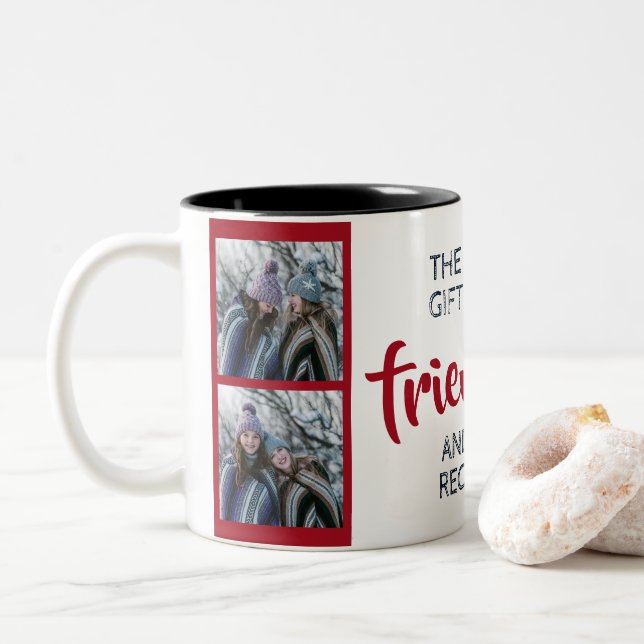Vänskapens inspirerande citat med namn och foton Två-Tonad mugg (Med munk)