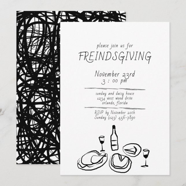 Vänskapsinbjudan till doodle Illustration Inbjudningar (Fram/baksida)