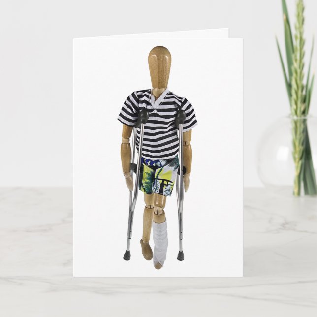 Vänster ben i gips med kryckor kort (Framsida)