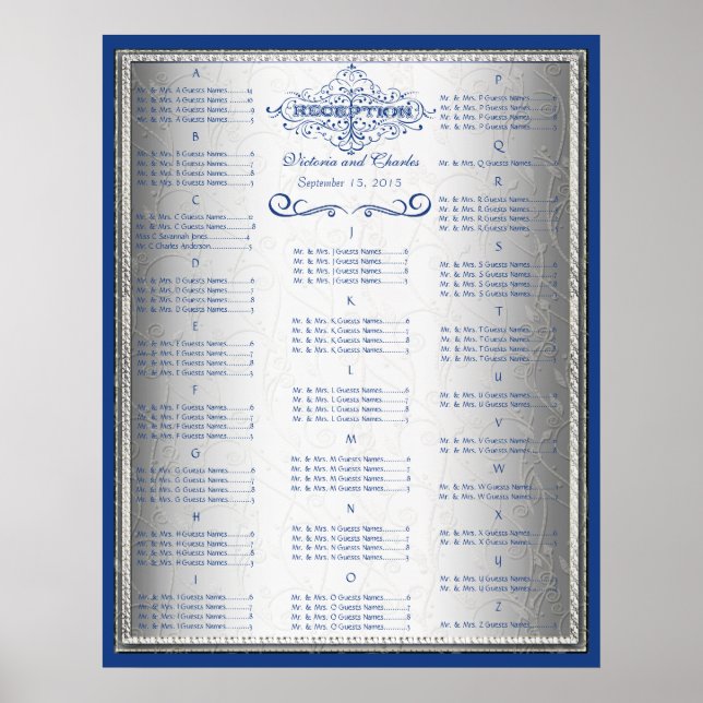 Vänsterdiagram för Retro Blue och Silver Bröllop Poster (Framsidan)