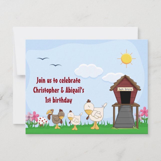 Vänsterflicka och Chickar 1:a födelsedagsinbjudan Inbjudningar (Framsida)