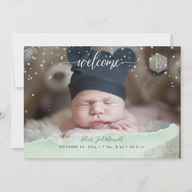 Vänsterriktad, tvillingig liten stjärnor Birth-Tac Inbjudningar (Framsida)