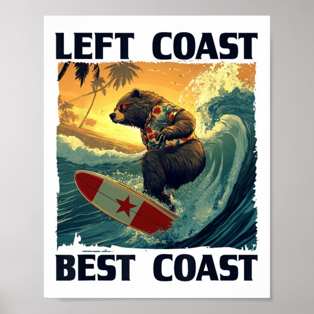 Vänstra kusten, bästa kusten tal med cool surfande poster (Framsidan)