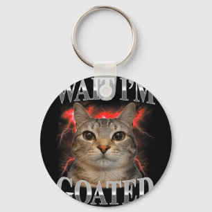 Vänta getlik katt dum rolig katt meme män kvinnor nyckelring
