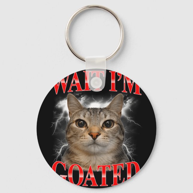 Vänta getlik katt dum rolig katt meme män kvinnor nyckelring (Framsida)