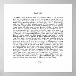 Vänta inte Live Now Quote från A. W. Doys Poster