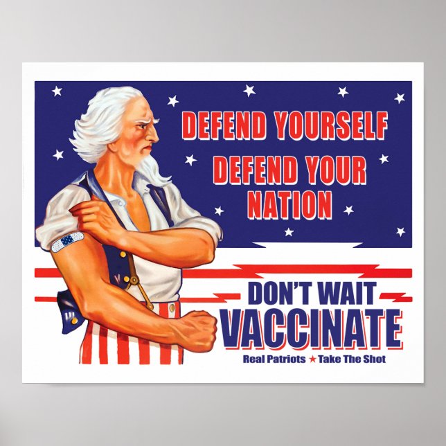 Vänta inte med att vaccinera morbror Sam Retro Poster (Framsidan)