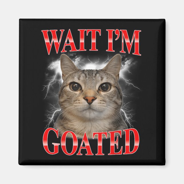 Vänta Jag Är Goated Katt Dum Rolig Katt Meme Män K Magnet (Framsidan)