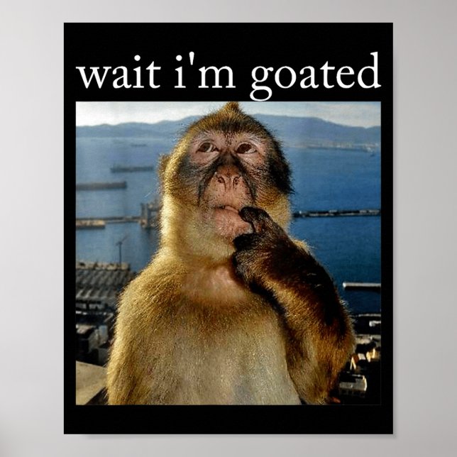 Vänta jag är Goated Roligt Tänkande Apa Meme Brain Poster (Framsidan)