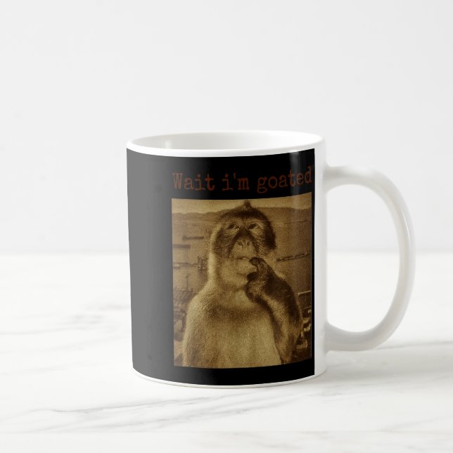 Vänta Jag Är Goated Roligt Tänkande Apa Meme Vinta Kaffemugg (Höger)