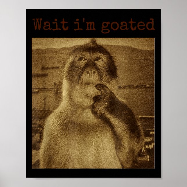Vänta Jag Är Goated Roligt Tänkande Apa Meme Vinta Poster (Framsidan)