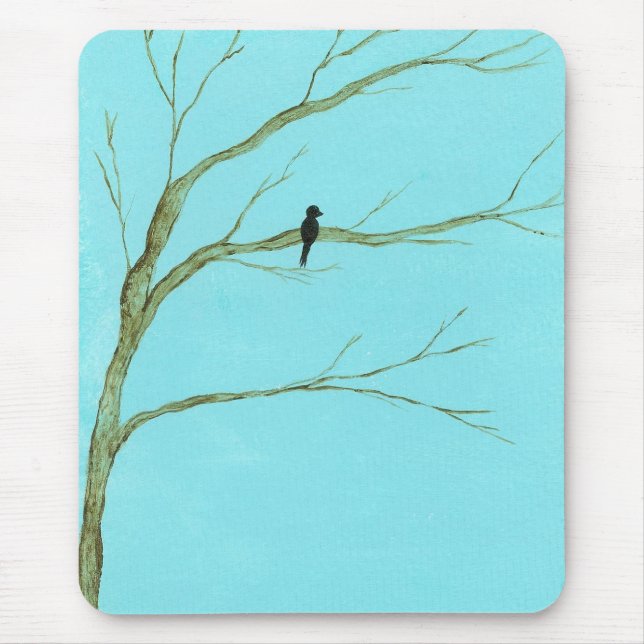 Vänta - Lone fågel i original- konst Mousepad för Musmatta (Framsidan)