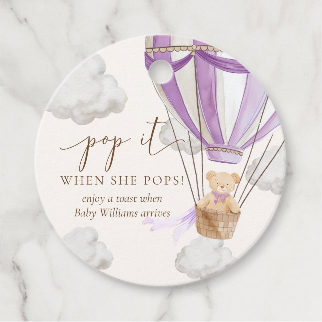 Vänta Nalle Lilac poppar det när hon slår. Gåvor Etiketter (Framsida)