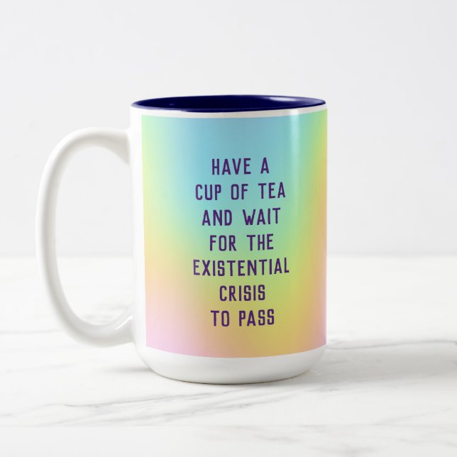 "Vänta tills den nuvarande krisen har passerat" Två-Tonad Mugg (Vänster)