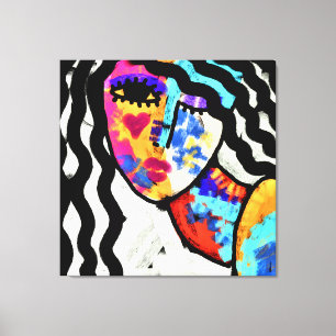 Väntande Abstrakt Digital Porträtt från en kvinna Canvastryck