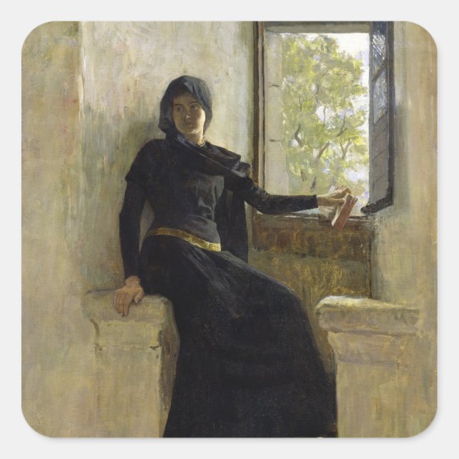 Väntande, före 1905 fyrkantigt klistermärke (Framsida)