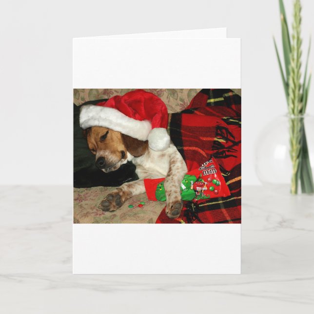 Väntande jul för hund för Santa nyfikenBeagle Helgkort (Framsida)