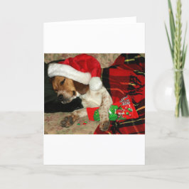 Väntande jul för hund för Santa nyfikenBeagle Helgkort