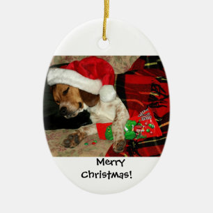 Väntande jul för Santa/nyfikenBeaglehund Julgransprydnad Keramik