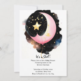 Väntande kelestial: Måne & Stars Girl Baby Shower Inbjudningar