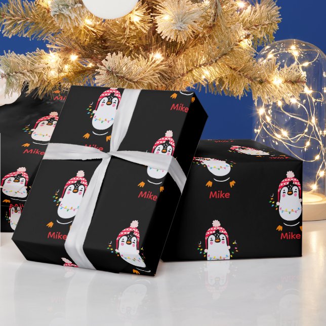 Väntande Penguin med Ljus jul Presentpapper (Helgdagar)