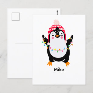 Väntande Penguin med Ljus jul Vykort