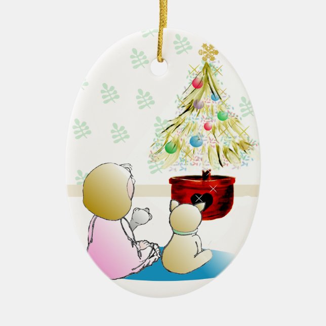 Väntande Santa julprydnad Julgransprydnad Keramik (Framsidan)