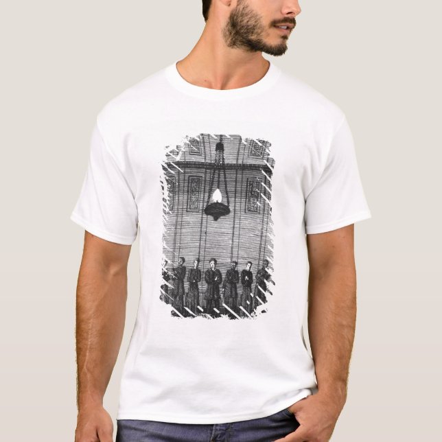 Väntande utfrågning vid räfsten tee shirt (Framsida)