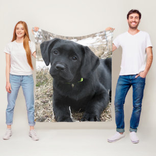 Väntande Vår - Labrador Puppy - Svart lab Fleecefilt