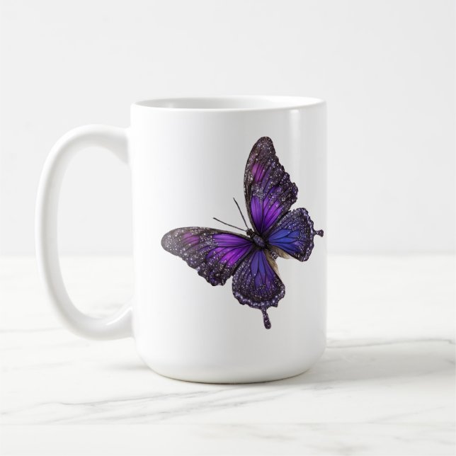 Väntande Vingar: Lila Gnistra Butterfly Kaffemugg (Vänster)