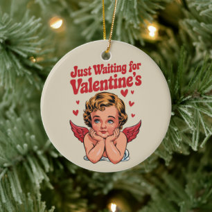 Väntar bara på Alla hjärtans dags Retro Baby Cupid Julgransprydnad Keramik