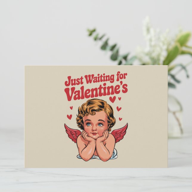 Väntar bara på Alla hjärtans dags Retro Baby Cupid Julkort (Stående Fram)