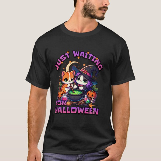 Väntar bara på Halloween Cat T Shirt (Framsida)