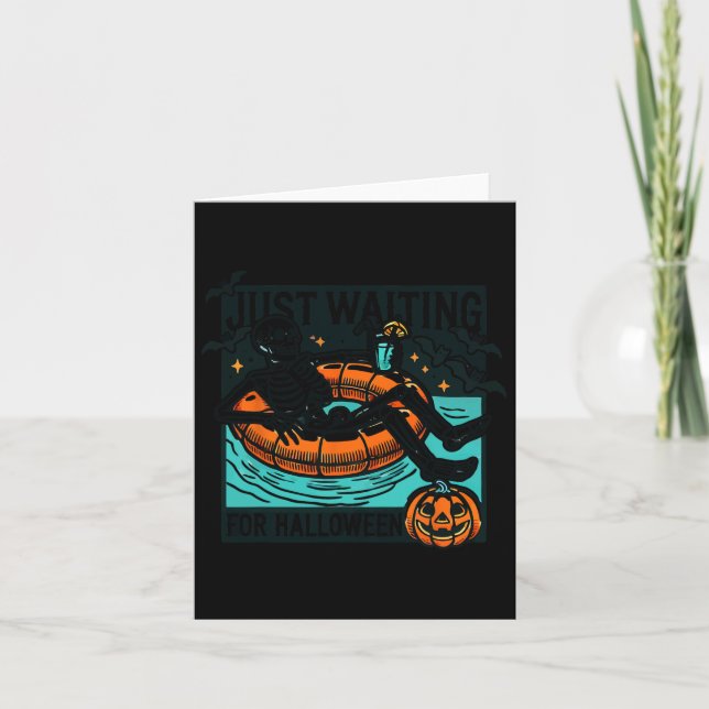 Väntar bara på Halloween-relaxande Skeleton Spook Kort (Framsida)
