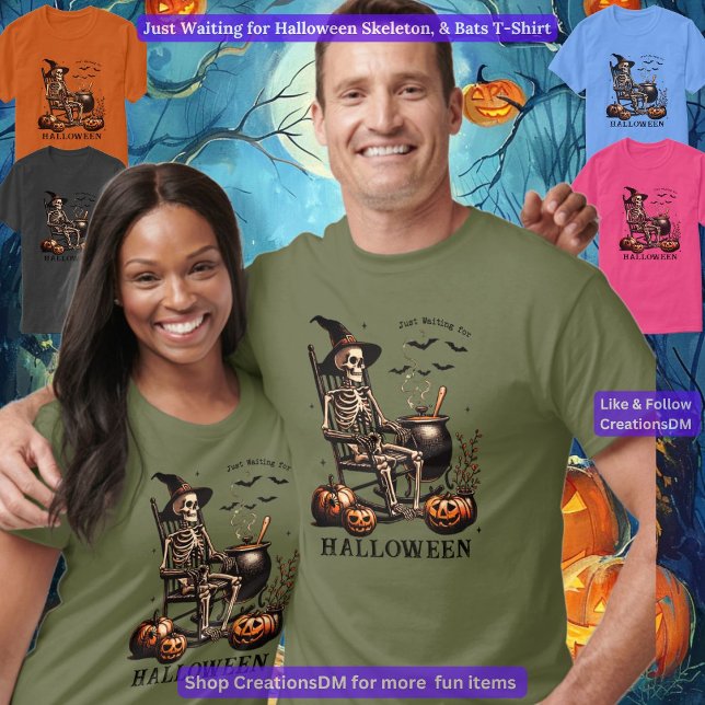 Väntar bara på Halloween Skeleton & Fladdermus T Shirt (Skapare uppladdad)