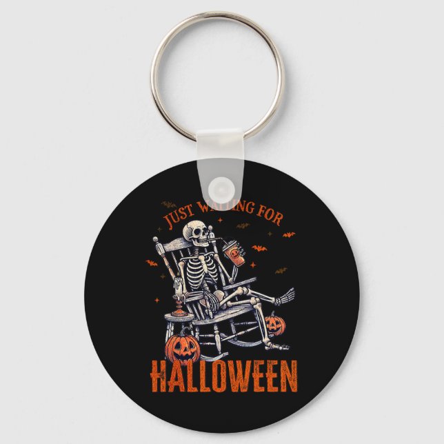 Väntar bara på Halloween Skeleton Halloween-del Nyckelring (Framsida)