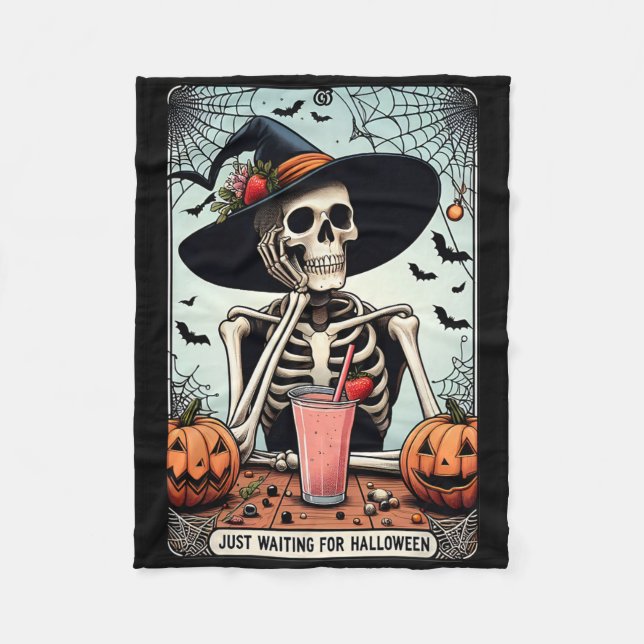 Väntar bara på Halloween Skeleton Hat Witches Fleecefilt (Framsidan)