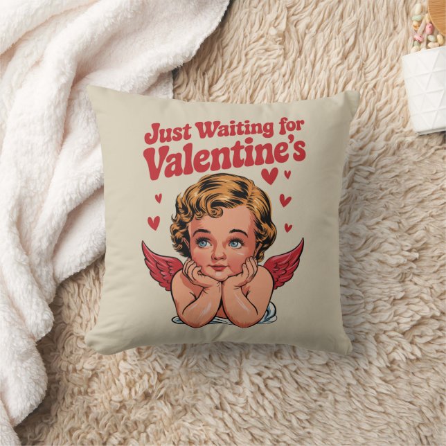 Väntar bara på Valentines Retro Baby Cupid Kärlek Kudde (Filt)