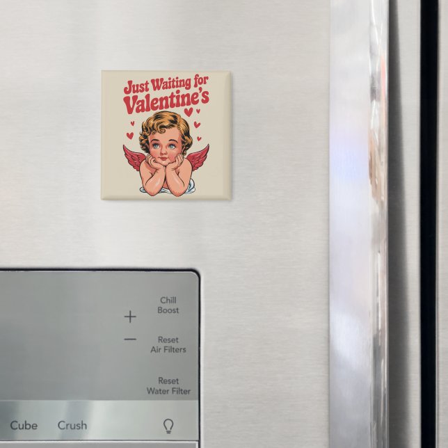 Väntar bara på Valentines Retro Baby Cupid Kärlek Magnet (In Situ (Fridge))