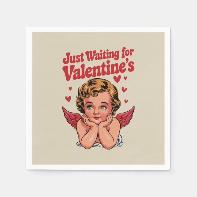 Väntar bara på Valentines Retro Baby Cupid Kärlek Pappersservett (Framsidan)